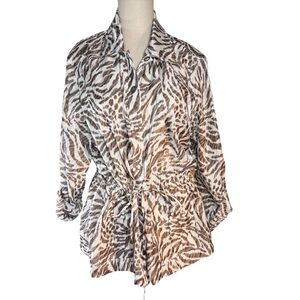 Alfred Dunner Brown & White Animal Print Women's Anorak Jacket Sz L Zebra Print
